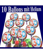 Luftballons Zahl 30 zum 30. Geburtstag, 10 Ballons mit Helium zum Versand im Karton auf die Geburtstagsparty