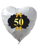 Herzballon aus Folie, 50, weiß, mit Ballongas Helium, Dekoration Goldene Hochzeit