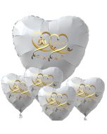 Bouquet aus weißen Herzballons aus Folie, 50 Jahre mit Herzen in Gold, inklusive Ballongas Helium, Dekoration Goldene Hochzeit