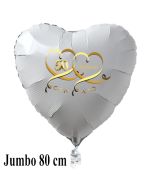 Großer weißer Herzballon aus Folie, 50 mit Herzen in Gold, inklusive Ballongas Helium, Dekoration Goldene Hochzeit