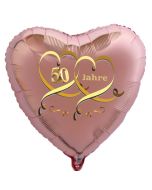 Herzballon aus Folie, 50 Jahre Roségold, mit Ballongas Helium, Dekoration Goldene Hochzeit