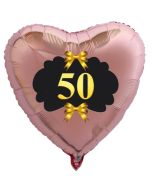 Herzballon aus Folie, 50 mit goldenen Schleifen, roségold, Dekoration Goldene Hochzeit