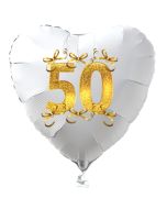 Weißer Herzballon aus Folie, 50 mit Schleifen in Gold, inklusive Ballongas Helium, Dekoration Goldene Hochzeit