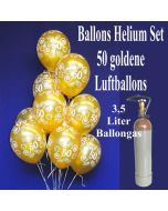 Luftballons HeliumSet 50 goldene Luftballons Zahl 50, 3,5 Liter Ballongas, zur Goldenen Hochzeit