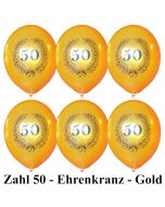 Goldene Luftballons Zahl 50 im Lorbeerkranz