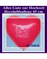 Große 45 cm Herzluftballons in Rot, Alles Gute zur Hochzeit, 10 Stück