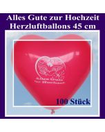 Große 45 cm Herzluftballons in Rot, Alles Gute zur Hochzeit, 100 Stück