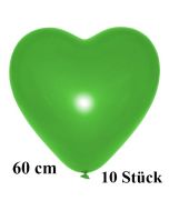 Große Herzluftballons, grün, 60 cm, 10 Stück