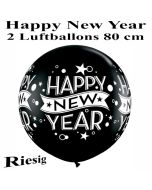 Riesengroße Luftballons zu Silvester und Neujahr, Happy New Year, schwarz, 1 Stück