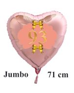 Großer Herzluftballon aus Folie, Rosegold, zum 93. Geburtstag, Rosa-Gold