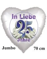 In Liebe 25 Jahre. 70 cm großer Herzluftballon mit Helium zur Silbernen Hochzeit