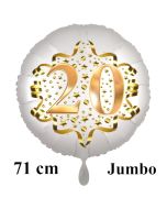 Großer Zahl 20 Luftballon aus Folie zum 20. Geburtstag, 71 cm, Weiß/Gold, heliumgefüllt