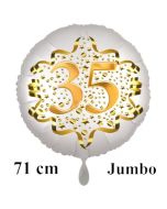 Großer Zahl 35 Luftballon aus Folie zum 35. Geburtstag, 71 cm, Weiß/Gold, heliumgefüllt