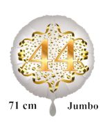 Großer Zahl 44 Luftballon aus Folie zum 44. Geburtstag, 71 cm, Weiß/Gold, heliumgefüllt