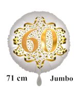 Großer Zahl 60 Luftballon aus Folie zum 60. Geburtstag, 71 cm, Weiß/Gold, heliumgefüllt
