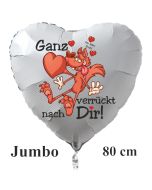 Großer Herzluftballon in Weiß "Ganz verrückt nach Dir! Ich liebe Dich!