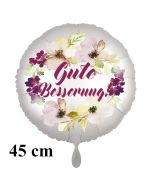 Gute Besserung. Rundluftballon aus Folie, satin-weiß-flowers, 45 cm