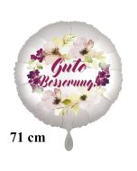 Gute Besserung. Rundluftballon aus Folie, satin-weiß-flowers, 71 cm