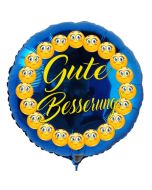 Gute Besserung mit Smileys, runder, blauer Luftballon, 45 cm, ohne Helium