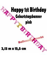 Banner Happy 1st Birthday, pink