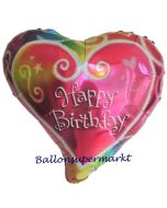 Happy Birthday Herzluftballon in Wasserfarben, Ballon zum Geburtstag inklusive Helium
