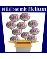 Luftballons Zahl 30, Happy Birthday Balloons zum 30. Geburtstag, 10 Ballons mit Helium zum Versand im Karton auf die Geburtstagsparty