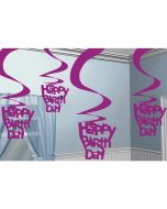 Happy Birtday Swirls, Deko-Wirbler zum Geburtstag, Pink