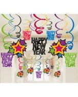 Silvester Dekoration, Swirls, Wirbler, Deko-Hänger, Happy New Year, bunt