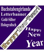 Silvester Dekoration Buchstabengirlande Happy New Year, Letterbanner