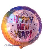 Luftballon aus Folie zu Silvester und Neujahr, Happy New Year Rainbow, Ballon mit Helium