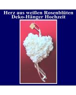 Herz aus weißen Rosenblüten, Deko-Hänger zur Hochzeit