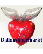 Riesen-Herzluftballon mit Taube, I Love You, Folienballon ohne Ballongas