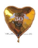 Herzballon aus Folie, 50 Gold, mit Ballongas Helium, Dekoration Goldene Hochzeit