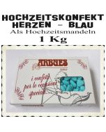 Herzförmiges Hochzeitskonfekt in Blau als Hochzeitsmandeln