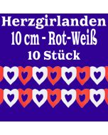 Herzgirlanden Rot-Weiß, 3 Meter, 10 cm Durchmesser, 10 Stück