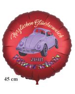 Herzlichen Glückwunsch zum Führerschein! Satinroter Luftballon, 45 cm, inklusive Helium