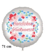 Herzlichen Glückwunsch. Rund-Luftballon aus Folie, satin-weiss, 71 cm