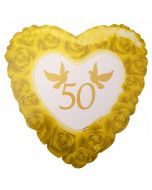 Herzluftballon aus Folie, Zahl 50, Rosen und Tauben, inklusive Ballongas Helium, Dekoration Goldene Hochzeit