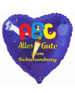 Herzluftballon in Blau: Alles Gute zum Schulanfang, ABC