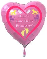 Herzluftballon Rosa aus Folie mit Helium zu Geburt und Taufe, Baby Party: Hurra! Eine kleine Prinzessin!