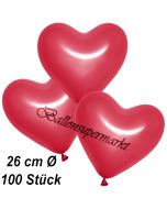 Metallic Herzluftballons, 26 cm, Rot, 100 Stück