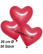 Metallic Herzluftballons, 26 cm, Rot, 50 Stück