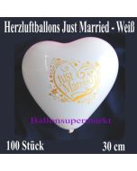 Herzluftballons Just Married, weiß, 30 cm, 100 Stück