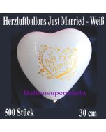 Herzluftballons Just Married, weiß, 30 cm, 500 Stück