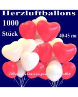 Herzluftballons groß, 40-45 cm, Rot und Weiß, Luftballons aus Latex in Herzform, 1000 große rote und weiße Herzballons