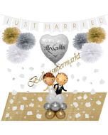 Mr & Mrs Hochzeitspaar Deko-Set zur Hochzeit in Gold, Silber und Weiß