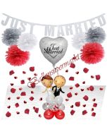 Hochzeitspaar Deko-Set zur Hochzeit in Rot, Silber und Weiß