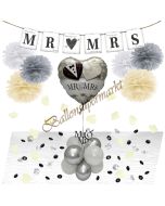 Mr & Mrs Wedding Deko-Set zur Hochzeit in Weiß, Creme und Silber