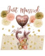 Personalisiertes Just Married Deko-Set zur Hochzeit in Gold, Rose Gold und Creme