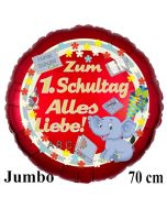 Hurra Schule! Zum 1. Schultag Alles Liebe! 70 cm roter, blauer Luftballon mit Ballongas Helium gefüllt zur Einschulung, zum Schulanfang